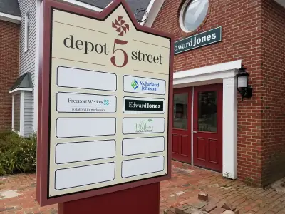The Depot Street entrance to FreeportWerkes in downtown Freeport, Maine